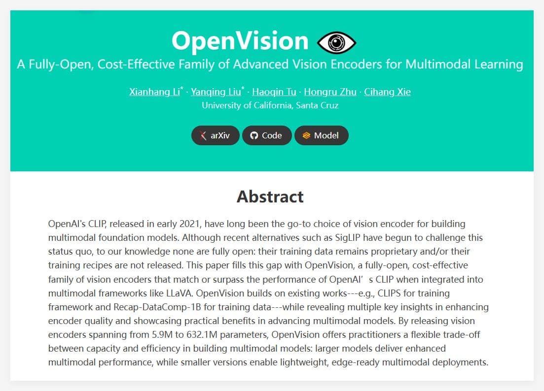 UC Santa Cruz Launches OpenVision: A Versatile Open-Source Vision Encoder